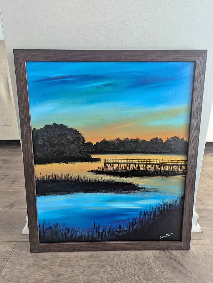 Available original Lowcountry painting Sunset Marsh - 18 x 24 by Leslie Roberts in Huger, SC