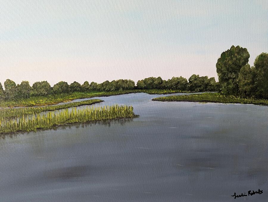 Available original Lowcountry painting A Cool Marsh by Leslie Roberts in Mt Pleasant, SC