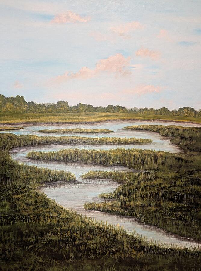 Available original Lowcountry painting Carolina Marsh by Leslie Roberts in Mt Pleasant, SC