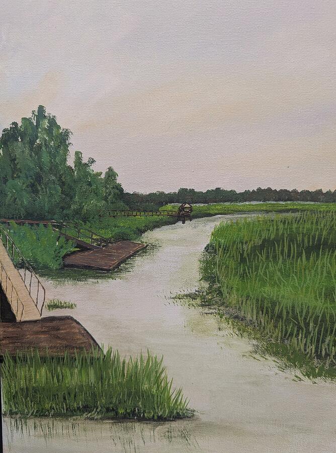 Sold original Lowcountry painting Original 11 x 14 - Dockside Dawn lowcountry landscape by Leslie Roberts in Mt Pleasant, SC