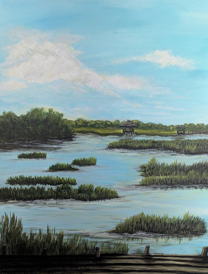 Available original Lowcountry painting Lowcountry Reflections by Leslie Roberts in Mt Pleasant, SC