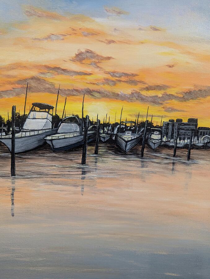 Related original Lowcountry painting Lowcountry Sunset Harbor by Leslie Roberts