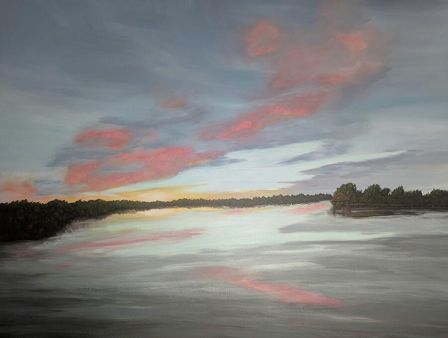 Available original Lowcountry painting Salt Marsh Sundown by Leslie Roberts in Huger, SC