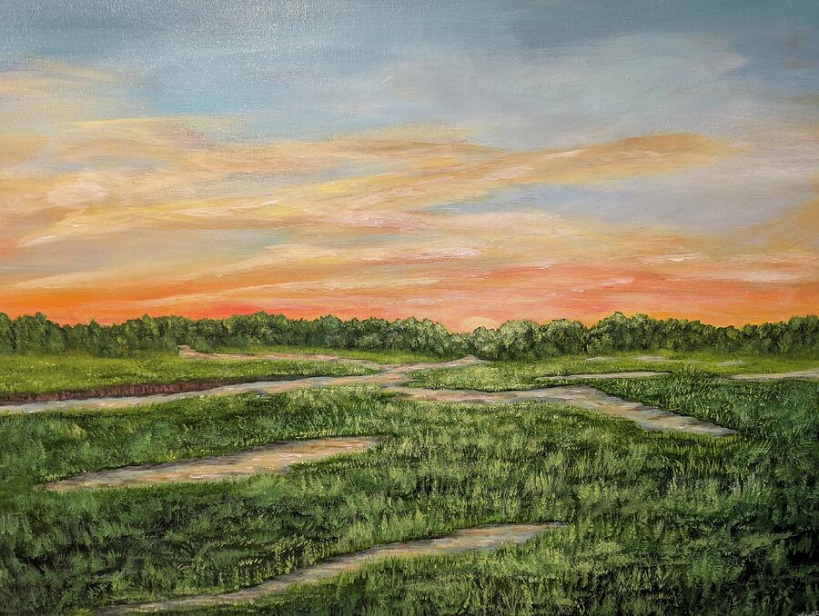 Related original Lowcountry painting Low Tide Light - original 24 x 36 by Leslie Roberts