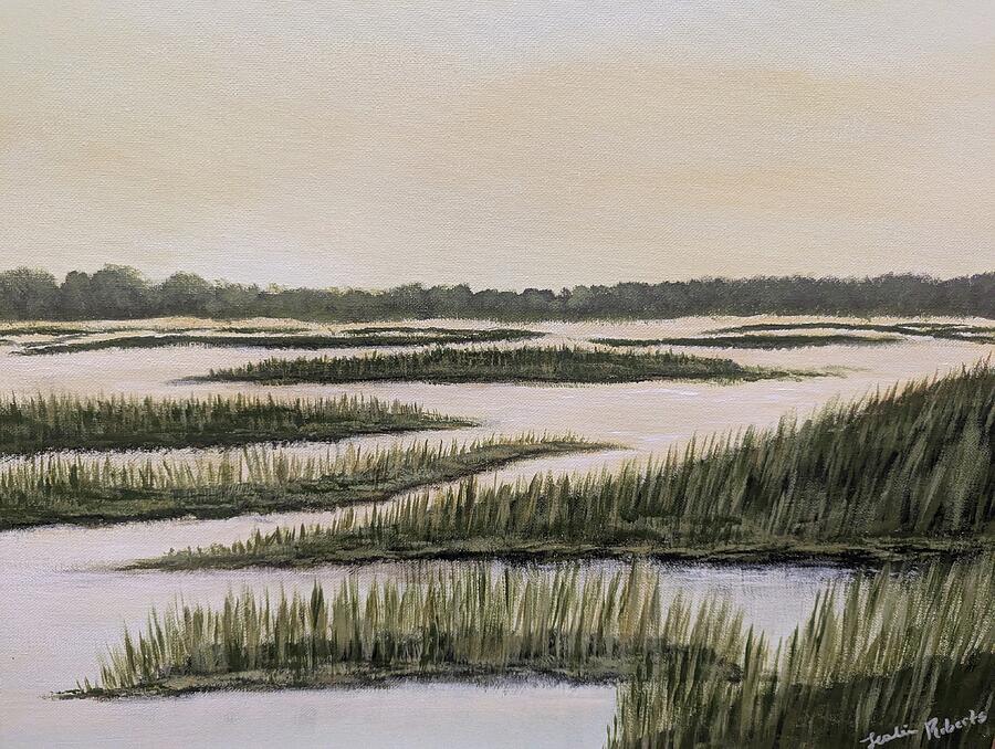 Available original Lowcountry painting A Simple Marsh by Leslie Roberts in Mt Pleasant, SC