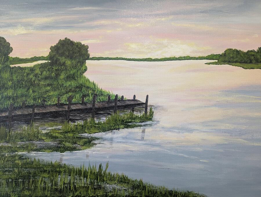 Available original Lowcountry painting Soft Southern Sky by Leslie Roberts in Mt Pleasant, SC