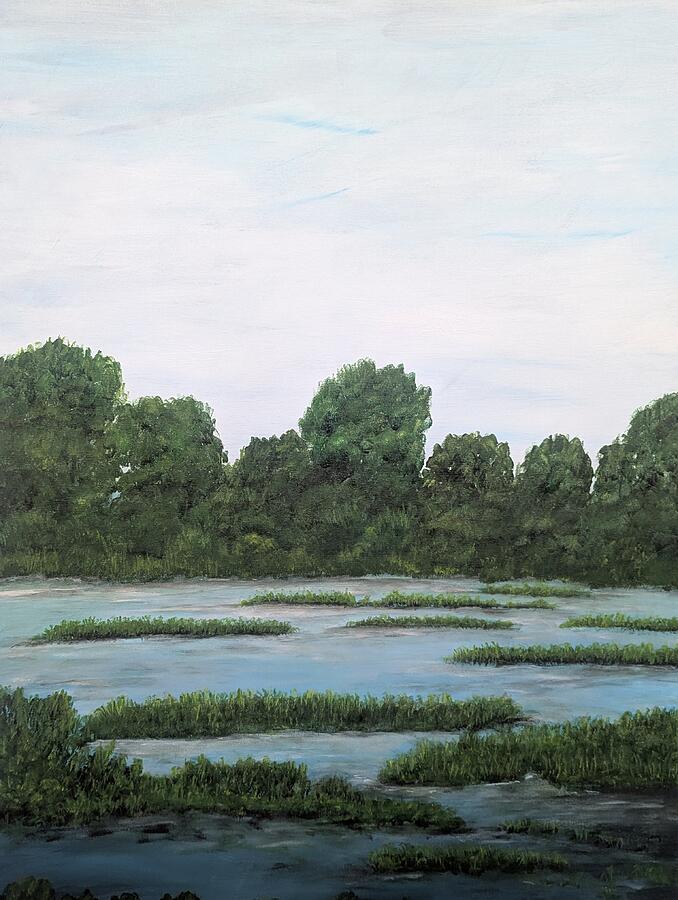 Available original Lowcountry painting Cool Blue Lowcountry Marsh by Leslie Roberts in Huger, SC