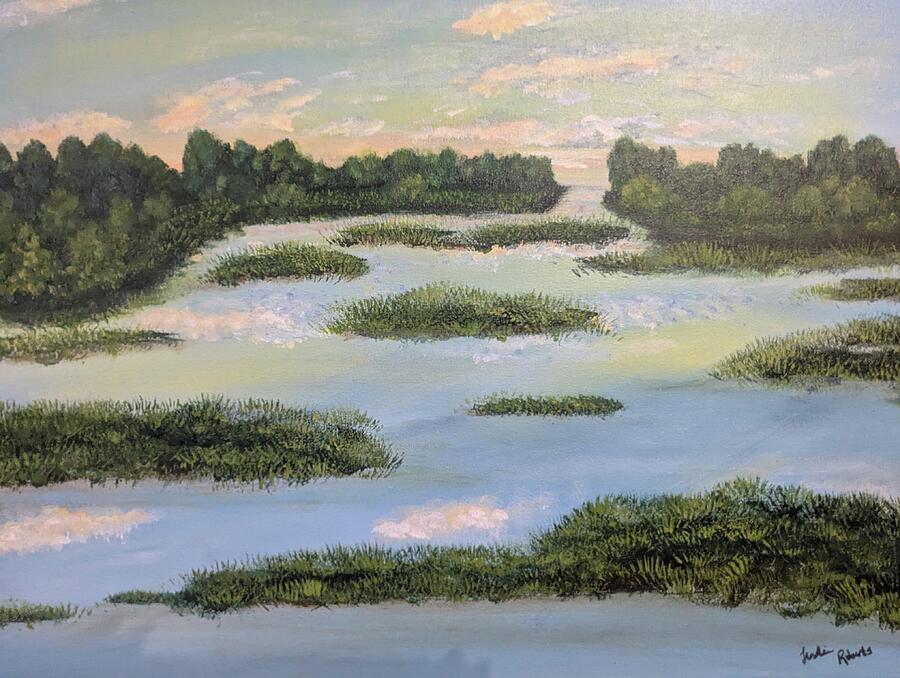 Available original Lowcountry painting Tranquil Passing by Leslie Roberts in Mt Pleasant, SC