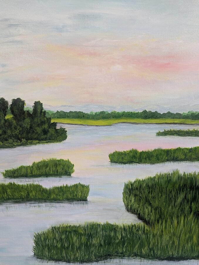 Related original Lowcountry painting Between the Banks - lowcountry Blue by Leslie Roberts